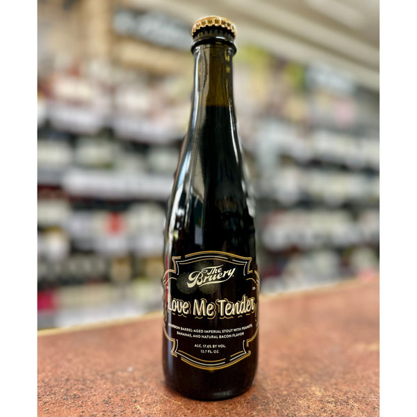 'MIX 6 OR MORE GET 20% OFF' THE BRUERY LOVE ME TENDER BOURBON BARREL-AGED IMPERIAL STOUT WITH PEANUTS, BANANAS & NATURAL BACON FLAVOURS 17.6% ABV 375ML