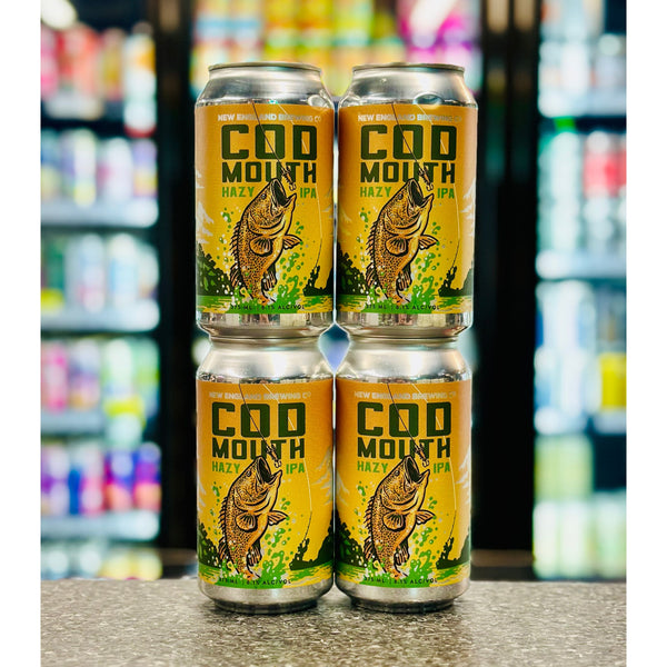 NEW ENGLAND BREWING COD MOUTH HAZY IPA 6.1% ABV 4 PACK- WIN A COD MOUTH FISHING SHIRT