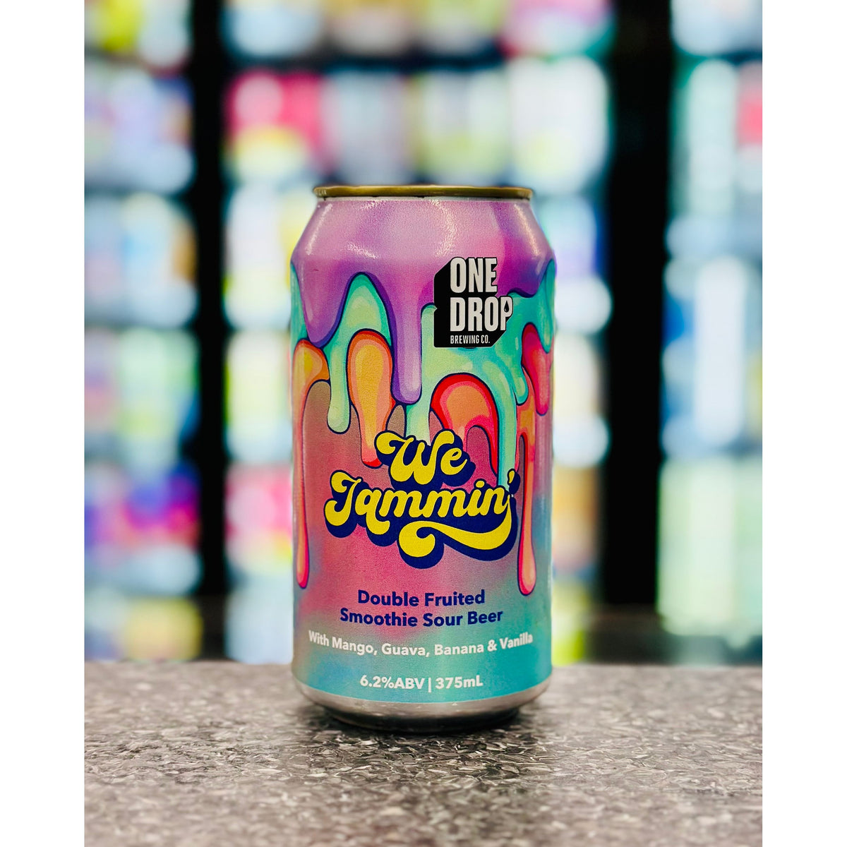 MIX 6 OR MORE GET 20% OFF' ONE DROP BREWING WE JAMMIN' DOUBLE FRUITED SMOOTHIE SOUR WITH MANGO GUAVA BANANA & VANILLA 6.2% ABV