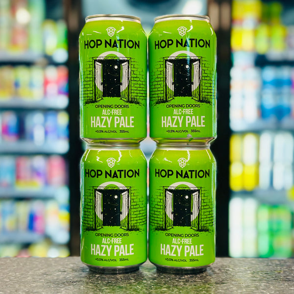 HOP NATION OPENING DOORS HAZY PALE NON ALCOHOLIC BEER 4 PACK