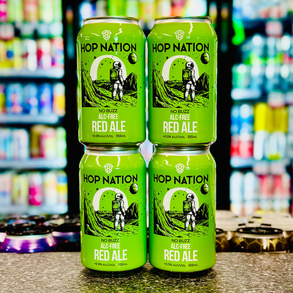 HOP NATION NO BUZZ RED ALE NON ALCOHOLIC BEER 4 PACK