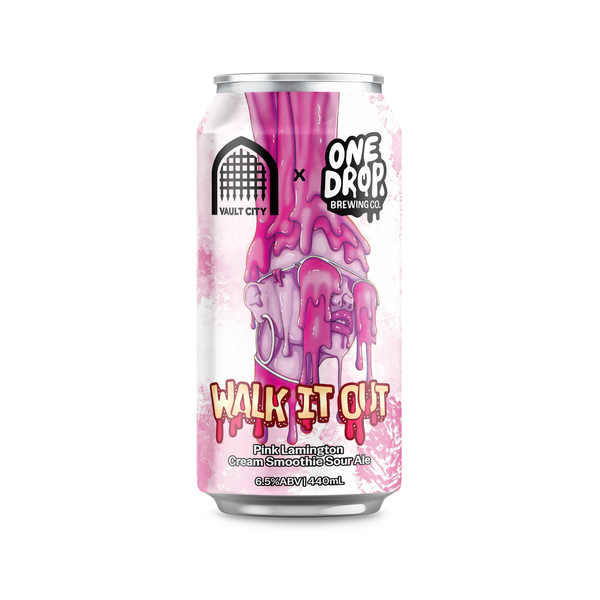MIX 6 OR MORE GET 20% OFF' ONE DROP BREWING CO. X VAULT CITY WALK IT OUT PINK LAMINGTON CREAM SMOOTHIE SOUR ALE 6.5% ABV