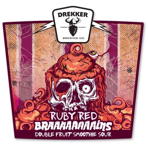 MIX 6 OR MORE GET 20% OFF' DREKKER BREWING RUBY RED BRAAAAAAAAINS DOUBLE FRUITED SMOOTHIE SOUR 6.4% ABV