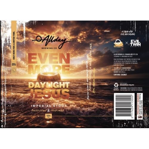 MIX 6 OR MORE GET 20% OFF' ALLDAY BREWING X EVIL TWIN BREWING EVEN MORE DAYLIGHT JESUS IMPERIAL STOUT 12% ABV