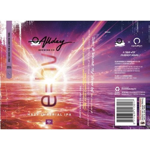MIX 6 OR MORE GET 20% OFF' ALLDAY BREWING X EQUILLIBRIUM BREING E=HV IMPERIAL HAZY IPA 8% ABV