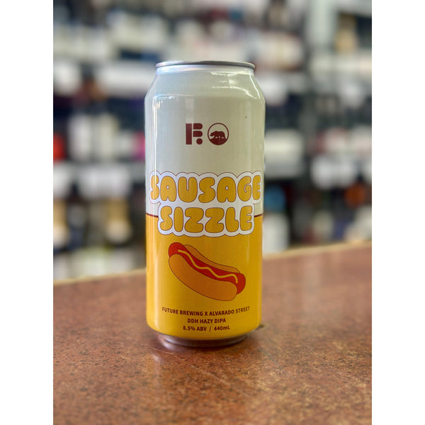 'MIX 6 OR MORE GET 20% OFF' FUTURE BREWING X ALVARADO STREET SAUSAGE SIZZLE DOUBLE DRY HOPPED HAZY DOUBLE IPA 8.5% ABV