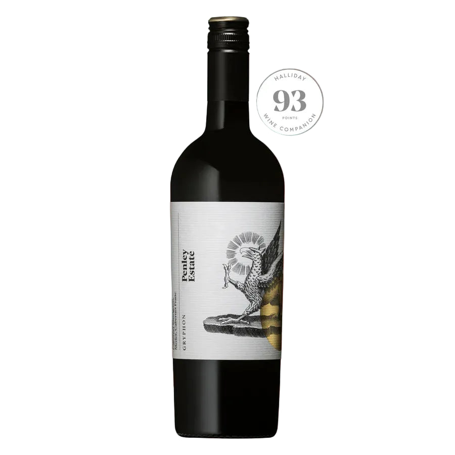 Wine bottle with a label featuring an eagle design on a red background